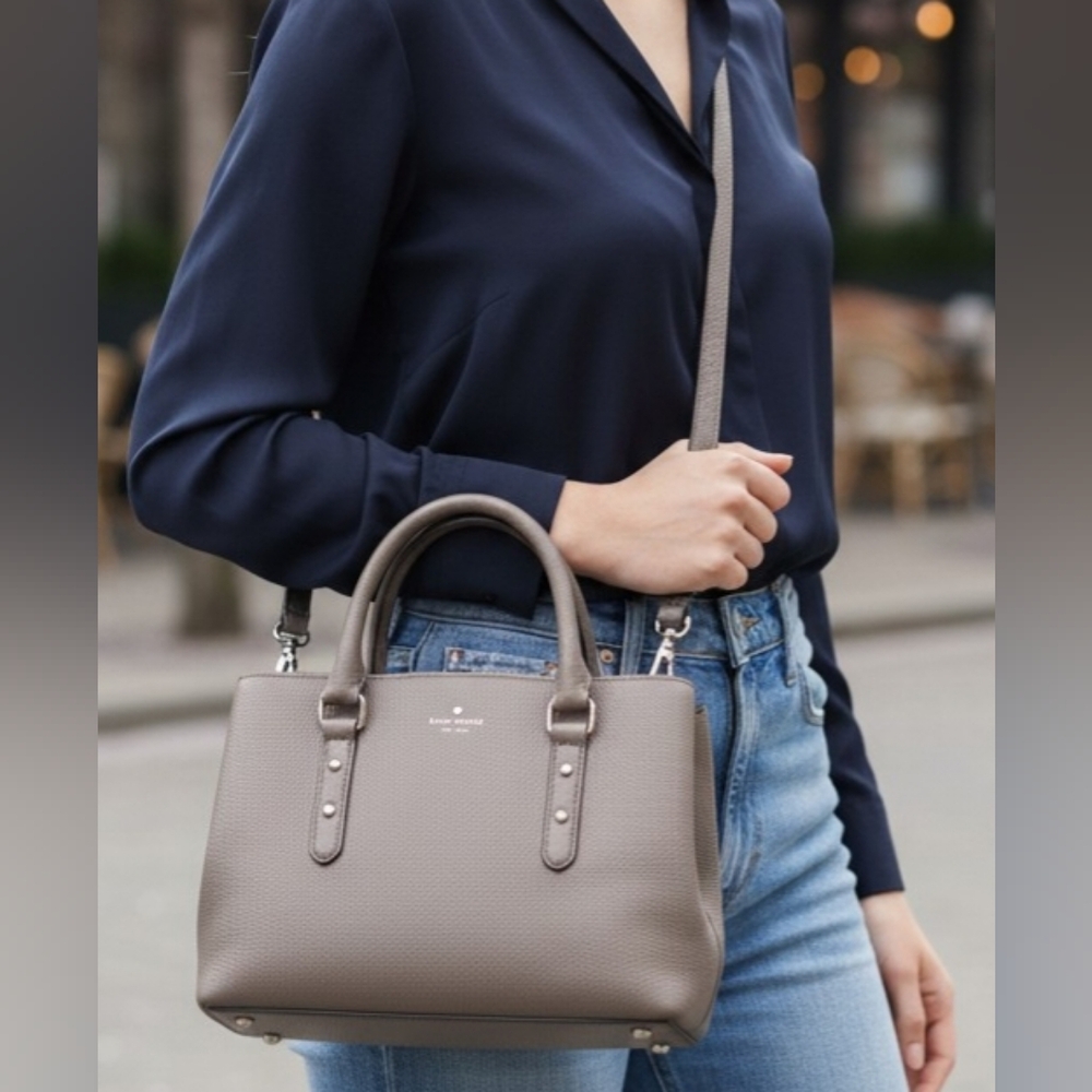 kate spade taupe leather satchel with detachable crossbody strap